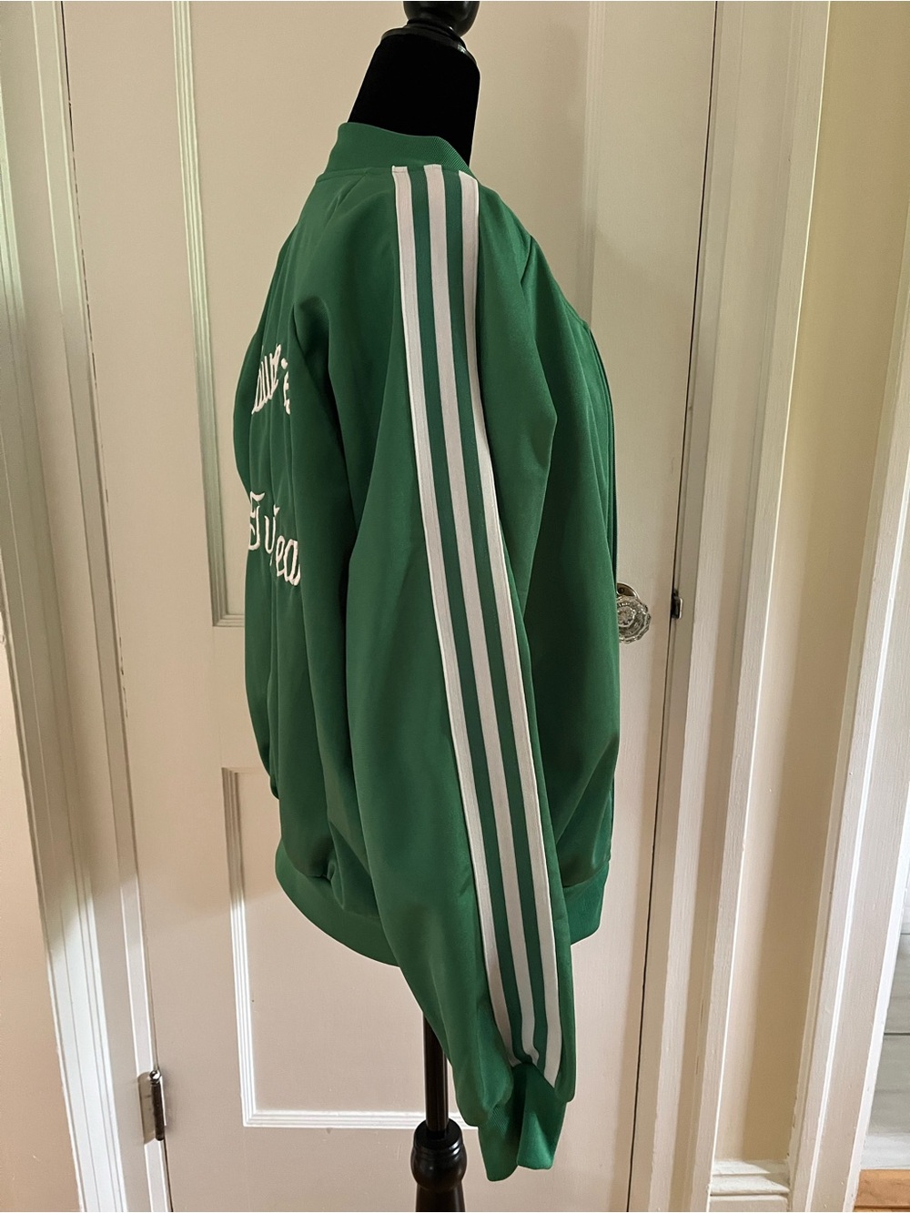Vintage Green Embroidered Shiny Fleece Bomber Jacket - Picture 7 of 8